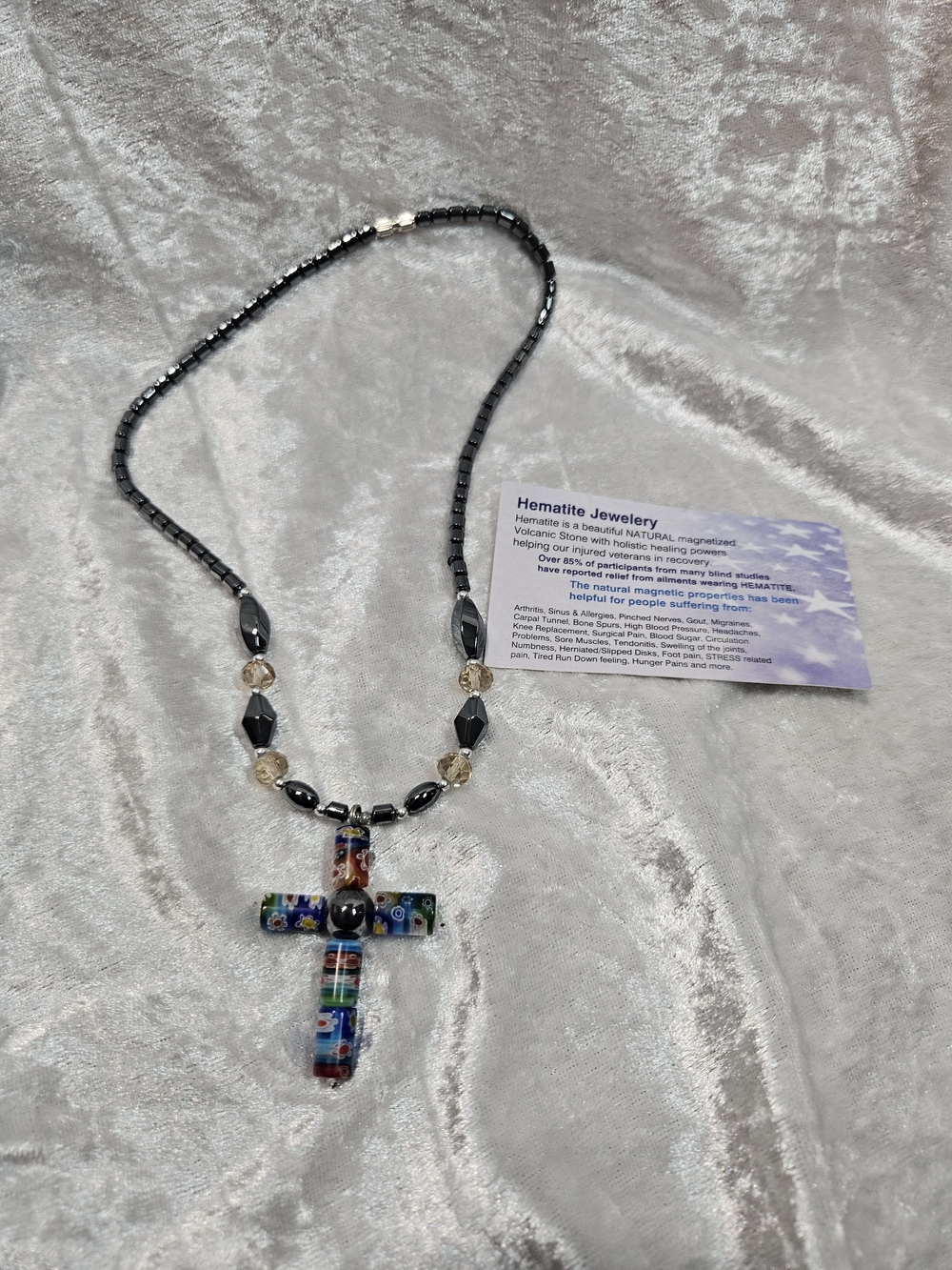 Hematite Magnetic Cross Necklace, 18"